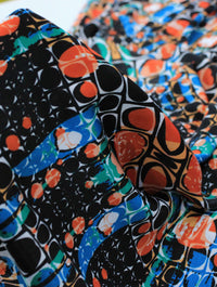 Tecido Crepe Chiffon Italiano Poá e Geométrico Abstrato Colorido
