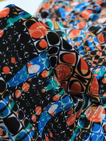 Tecido Crepe Chiffon Italiano Poá e Geométrico Abstrato Colorido