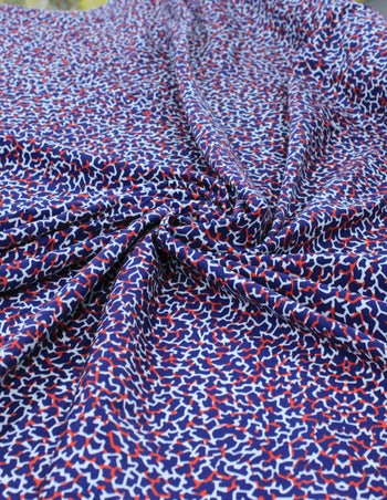 Tecido Tricoline Italiano Animal Print Azul e Vermelho