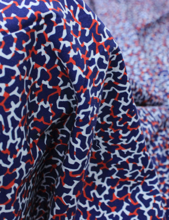 Tecido Tricoline Italiano Animal Print Azul e Vermelho