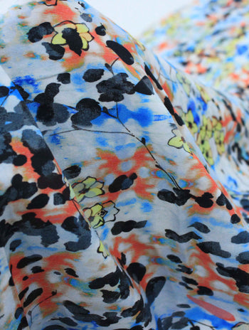 Tecido Viscose Italiano Flores em Aquarela Amarelo