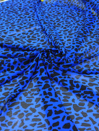 Tecido Crepe Chiffon Italiano Animal Print Azul e Preto