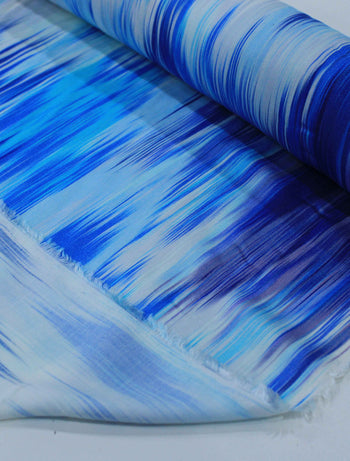 Tecido Viscose Italiano Pintura Abstrata Tons de Azul