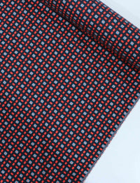 Tecido Tricoline Italiano Geométrico Vermelho, Azul e Preto