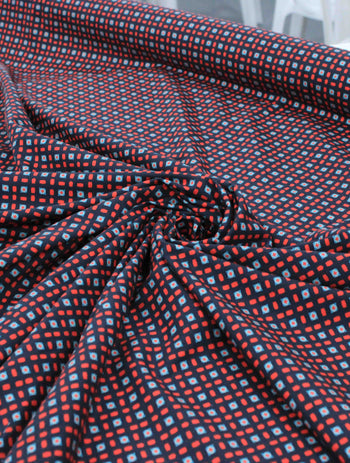 Tecido Tricoline Italiano Geométrico Vermelho, Azul e Preto