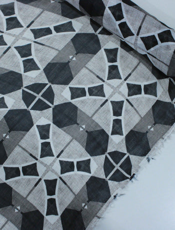 Tecido Crepe Chiffon Italiano Geométrico Cinza e Preto