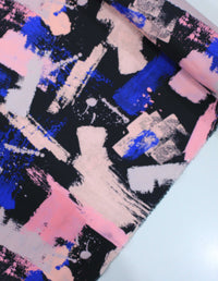 Tecido Tricoline Italiano Pintura Abstrata Rosa, Roxo e Preto