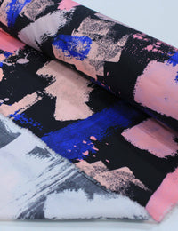 Tecido Tricoline Italiano Pintura Abstrata Rosa, Roxo e Preto