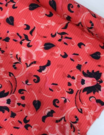 Tecido Crepe Silk Italiano Flores em Vermelho