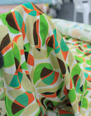 Tecido Viscose Italiano Meia Lua Verde e Laranja