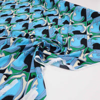 Tecido Viscose Italiana Desenho Abstrato Verde e Azul