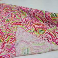 Tecido Viscose Italiana Pintura Abstrata Rosa e Verde