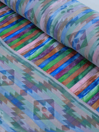 Tecido Crepe Chiffon Brocado Listras Colorido
