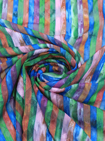 Tecido Crepe Chiffon Brocado Listras Colorido