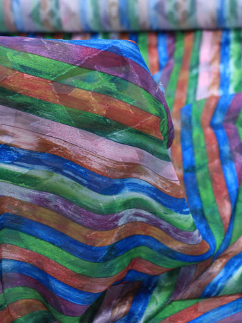 Tecido Crepe Chiffon Brocado Listras Colorido