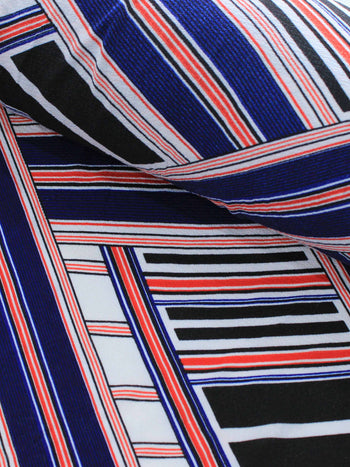 Tecido Crepe Bubble Listras Transversais Azul e Branco