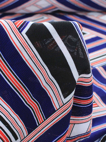 Tecido Crepe Bubble Listras Transversais Azul e Branco