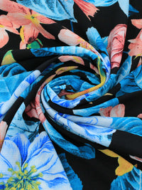 Tecido Crepe Bubble Macro Flores Azul Amarelo e Preto