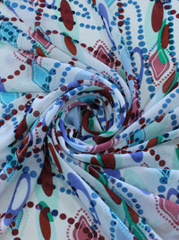 Tecido Crepe Chiffon Circulos e Pontilhados Azul e Marsala