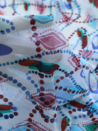 Tecido Crepe Chiffon Circulos e Pontilhados Azul e Marsala
