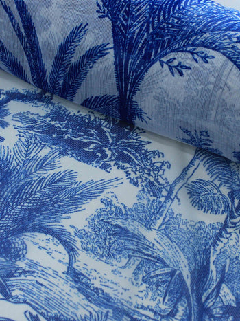 Tecido Cambraia de Algodão Paisagens Azul e Branco