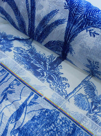 Tecido Cambraia de Algodão Paisagens Azul e Branco