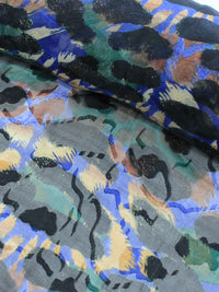 Tecido Crepe Chiffon Brocado Maxi Animal Print Roxo e Preto