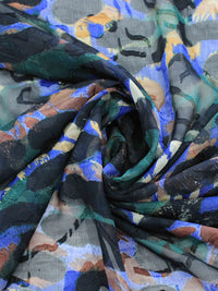 Tecido Crepe Chiffon Brocado Maxi Animal Print Roxo e Preto
