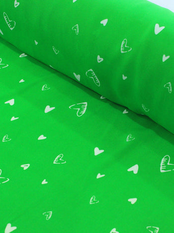 Tecido Crepe GGT Corações Verde e Branco