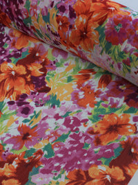 Tecido Crepe Chiffon Floral Tons de Rosa e Laranja