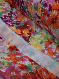 Tecido Crepe Chiffon Floral Tons de Rosa e Laranja