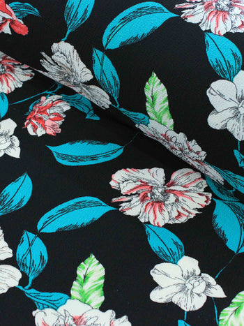 Tecido Crepe Bubble Azul, Rosa e Preto
