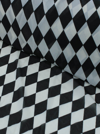 Tecido Crepe Chiffon Losangos Preto e Branco