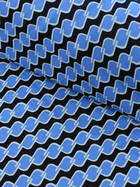 Tecido Crepe Sarjado Geométrico Azul e Preto
