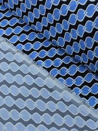Tecido Crepe Sarjado Geométrico Azul e Preto