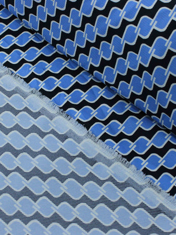 Tecido Crepe Sarjado Geométrico Azul e Preto