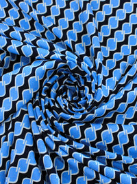 Tecido Crepe Sarjado Geométrico Azul e Preto