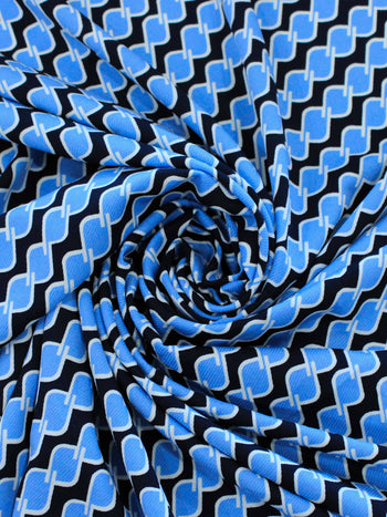 Tecido Crepe Sarjado Geométrico Azul e Preto