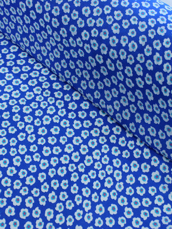 Tecido Crepe GGT Micro Floral Branco e Azul