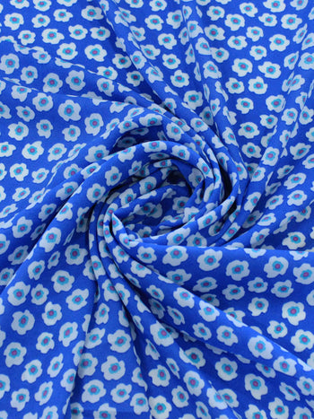 Tecido Crepe GGT Micro Floral Branco e Azul