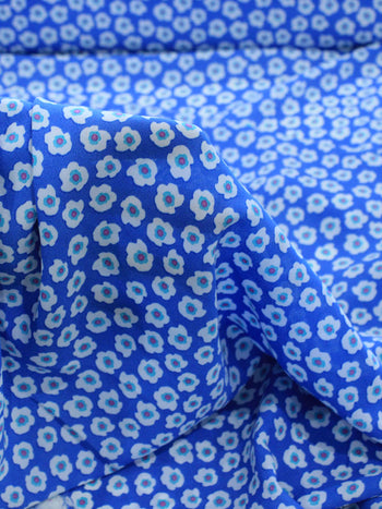 Tecido Crepe GGT Micro Floral Branco e Azul