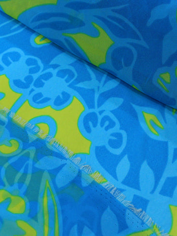 Tecido Crepe Chiffon Flores Abstratas Verde e Azul