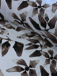 Tecido Crepe GGT Folhas Abstratas Branco e Marrom