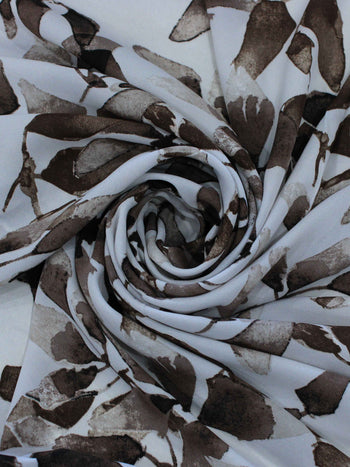 Tecido Crepe GGT Folhas Abstratas Branco e Marrom