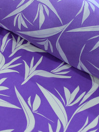 Tecido Crepe GGT Folhas Roxo e Branco