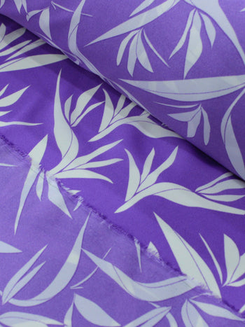 Tecido Crepe GGT Folhas Roxo e Branco