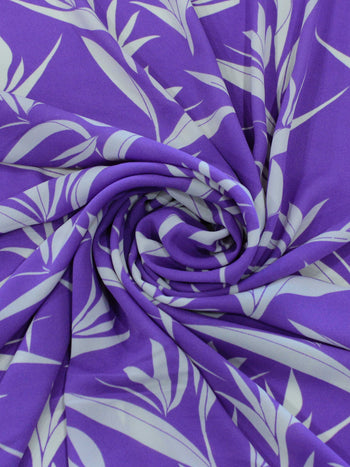 Tecido Crepe GGT Folhas Roxo e Branco