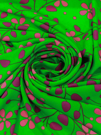 Tecido Crepe GGT Floral Tons de Rosa e Verde