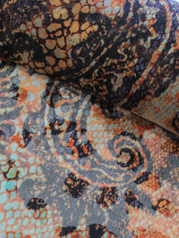 Tecido Crepe Chiffon Brocado Macro Cashmere Ferrugem