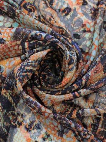 Tecido Crepe Chiffon Brocado Macro Cashmere Ferrugem
